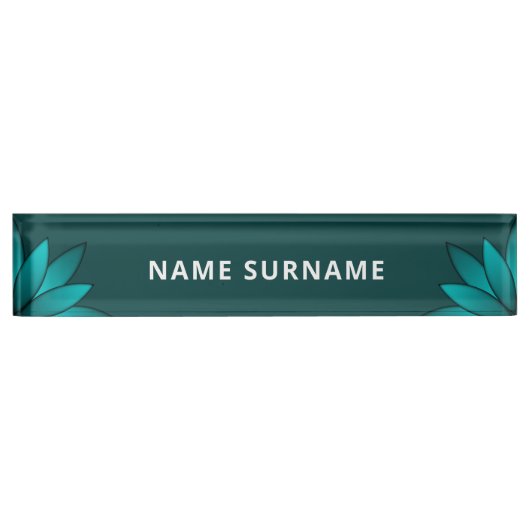 Porte-nom Pour Bureau Conception de mandala à feuilles sarcelles sur fon (Devant)