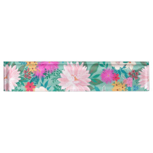 Porte-nom Pour Bureau Conception florale de peintures à la main de coul