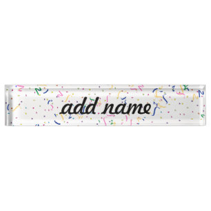 Porte-nom Pour Bureau Confetti sur blanc (Ajouter une couleur Arrière -