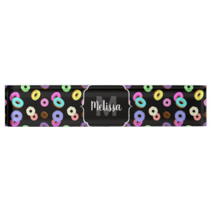 Porte-nom Pour Bureau Cool amusant beignets colorés motif noir Monogramm