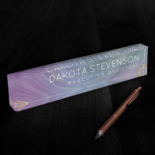 Porte-nom Pour Bureau Cool Strata | Belle Agate bleu violet et or