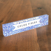 Porte-nom Pour Bureau Copie de feuille peinte par classique bleu de (Taille)