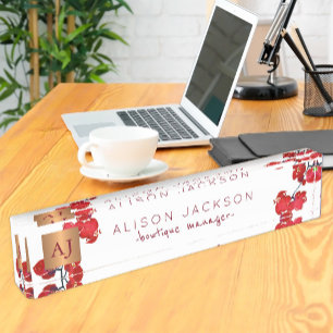 Porte-nom Pour Bureau Corail rouge aquarelle orchidée cuivre monogrammé