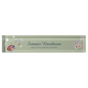 Porte-nom Pour Bureau Cottage botanique de Ladybug à fleurs Cottage de b