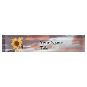 PORTE-NOM POUR BUREAU COUCHER DE SOLEIL ET ROSE EN ÉTÉ