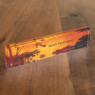 Porte-nom Pour Bureau Coucher du soleil africain orange