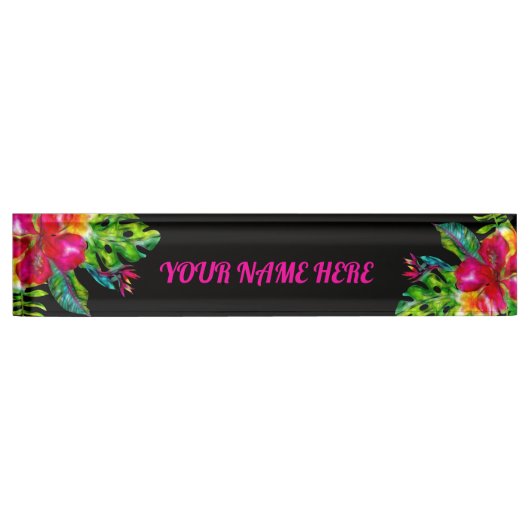 Porte-nom Pour Bureau Couleur claire Tropical Floral Feuilles (Devant)