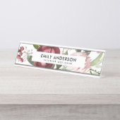 PORTE-NOM POUR BUREAU COULEUR D'EAU FLORALE BLANC ROSE BURGUNDY (Devant)