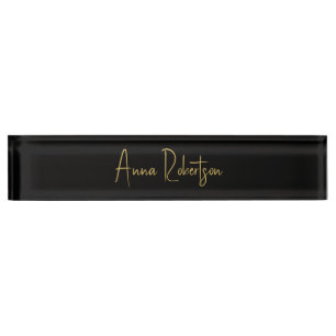 Porte-nom Pour Bureau Couleurs d'or Noir Calligraphie professionnelle te
