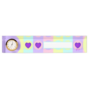 Porte-nom Pour Bureau Couleurs pastel & coeurs violets battre