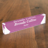 Porte-nom Pour Bureau Courbe violette et blanc (Taille)