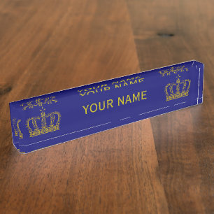 Porte-nom Pour Bureau Couronne d'or + votre texte