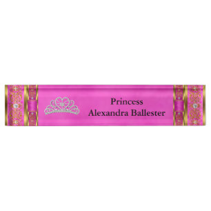 Porte-nom Pour Bureau Couronne Princesse Rose Chaud Or Nom