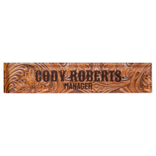 Porte-nom Pour Bureau Cowboy Rustique pays occidental à outils en cuir i
