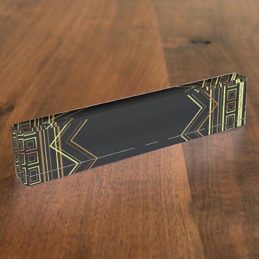 Porte-nom Pour Bureau Crème noire géométrique d'or d'art déco (Taille)