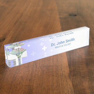 Porte-nom Pour Bureau Croix-Blanche de Caduceus Médicale en 3D
