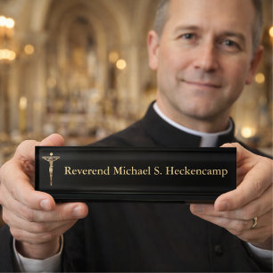 Porte-nom Pour Bureau Croix catholique Crucifix Priest de Jésus