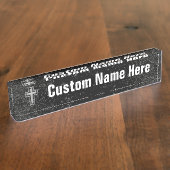 Porte-nom Pour Bureau Croix chrétienne de ton argenté sur l'étincelle (Taille)