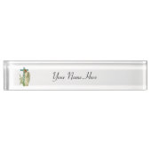 Porte-nom Pour Bureau Croix chrétienne fleurie bleue (Devant)