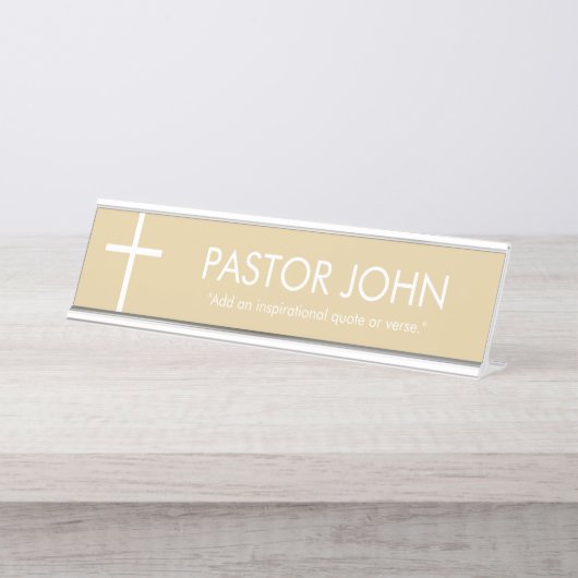 Porte-nom Pour Bureau Croix simple or et blanc (Devant)