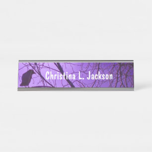 Porte-nom Pour Bureau Crow noir silhouette dans les branches d'arbre Cie