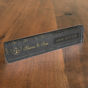 Porte-nom Pour Bureau Cuir noir et or Logo et nom Bureau de Droit