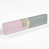 Porte-nom Pour Bureau Cuir Vert Rose Élégant Monogramme