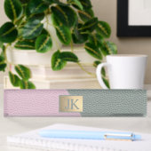 Porte-nom Pour Bureau Cuir Vert Rose Élégant Monogramme
