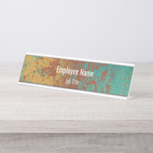 Porte-nom Pour Bureau Cuivre Turquoise Bleu Orange Texture Brown