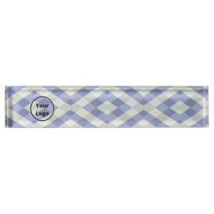 Porte-nom Pour Bureau Custom logo blue and white geometric print