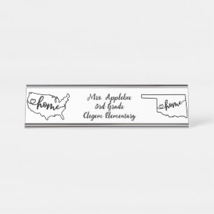 Porte-nom Pour Bureau Custom Oklahoma State US Home Line Art