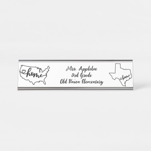 Porte-nom Pour Bureau Custom Texas State US Home Line Art (Devant)