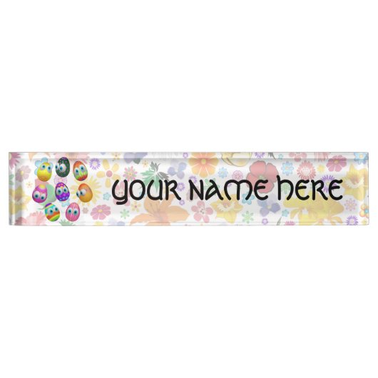 Porte-nom Pour Bureau Cute and Funny Easter Eggs Cartoon (Devant)