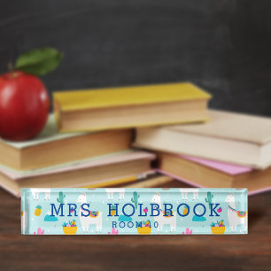 Porte-nom Pour Bureau Cute Aqua Blue Llama Motif Enseignant