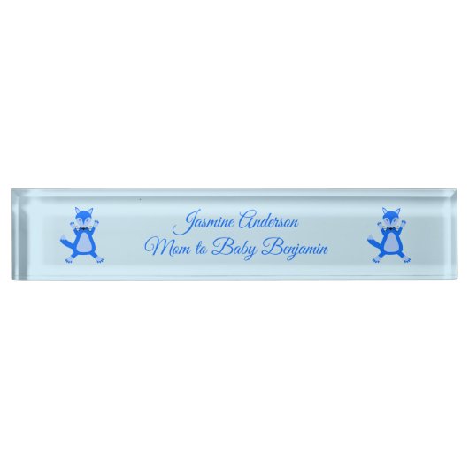 Porte-nom Pour Bureau Cute Blue Baby Boy Fox Custom (Devant)