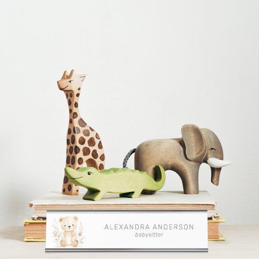 Porte-nom Pour Bureau Cute Boho Ours Aquarelle Babysitter