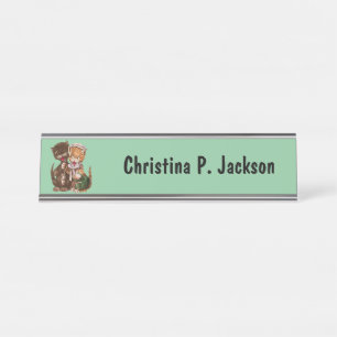 Porte-nom Pour Bureau Cute Cat Homme et Femme Partage Rats Mint Green