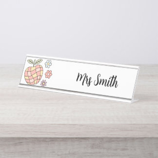 Porte-nom Pour Bureau Cute Groowy Pomme & Fleurs Enseignant