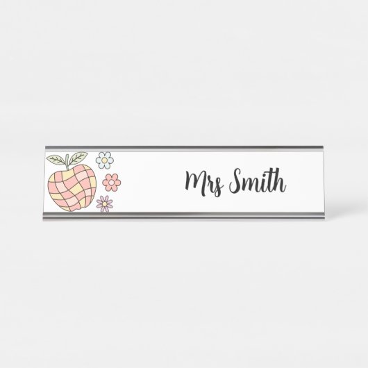 Porte-nom Pour Bureau Cute Groowy Pomme & Fleurs Enseignant (Devant)