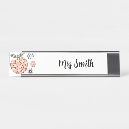 Porte-nom Pour Bureau Cute Groowy Pomme & Fleurs Enseignant (Devant)
