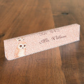 Porte-nom Pour Bureau Cute Owl Rose Gold Glitter Teacher  (Taille)