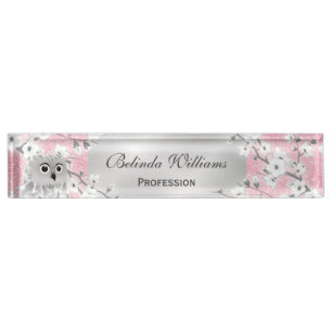 Porte-nom Pour Bureau Cute Ows Cerry Blossoms Parties scintillant rose A