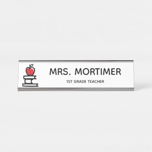 Porte-nom Pour Bureau Cute Red Apple Livres 1ère année Enseignant (Devant)