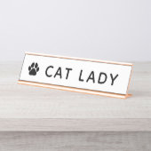 Porte-nom Pour Bureau Dame de Chat Empreinte de Patte Moderne Blanche (Devant)