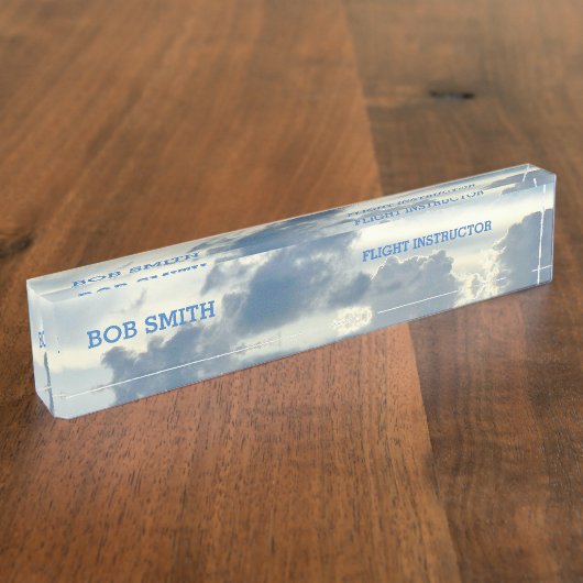 PORTE-NOM POUR BUREAU "DANS LES NUAGES" BUREAU ACRYLIQUE PERSONNALISABLE (Taille)