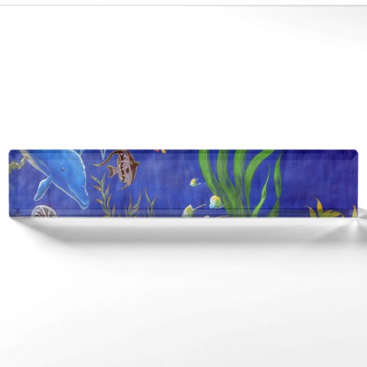 Porte-nom Pour Bureau Dauphins et poissons (Devant)