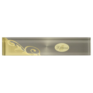 Porte-nom Pour Bureau Décor de luxe sur or & argent, Monogramme