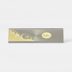 Porte-nom Pour Bureau Décor de luxe sur or & argent, Monogramme