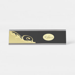 Porte-nom Pour Bureau Décor de luxe sur or & noir, Monogramme