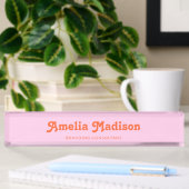 Porte-nom Pour Bureau Décor Rétro Rose Orange